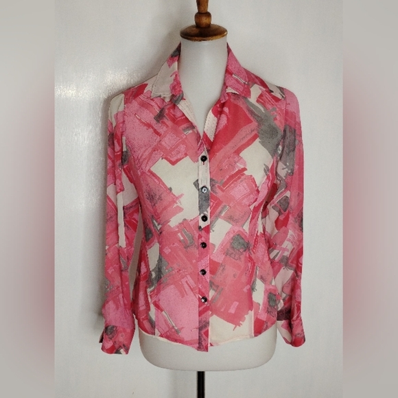 Jones New York Tops - PINK WHITE AND GRAY SILK BLOUSE